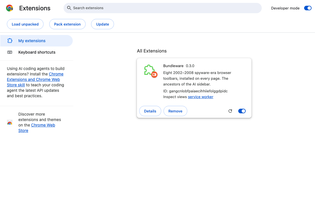 Load unpacked in Chromium